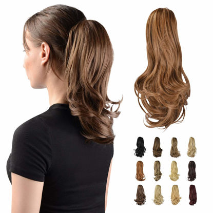 Picture of SOFEIYAN 13" Ponytail Extension Long Curly Ponytail Clip in Claw Hair Extension Natural Looking Synthetic Hairpiece for Women, Light Auburn