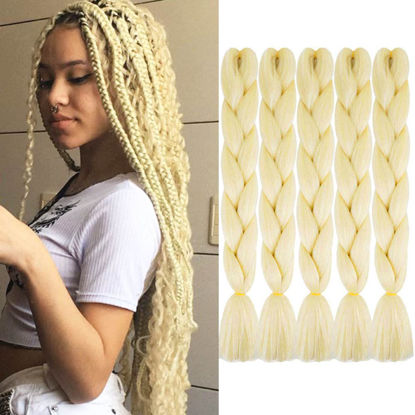 Picture of AIDUSA Solid Colors Braiding Hair 5pcs Synthetic Afro Braid Hair Extensions 24 Inch 1 Tone for Women Braids Twist Crochet Braids 100g(#613 Light Blonde)