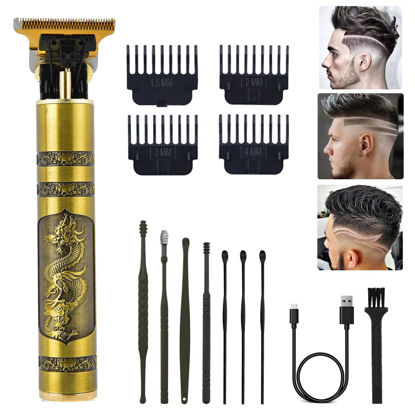 Picture of PXLISIE Professional Cordless Hair Trimmer, T-Blade Hair Clippers for Men, Zero Gapped Trimmer Rechargeable Beard Trimmer Edgers Clippers Hair Cutting Kit with Guide Combs, Ear Spoon Tool Set