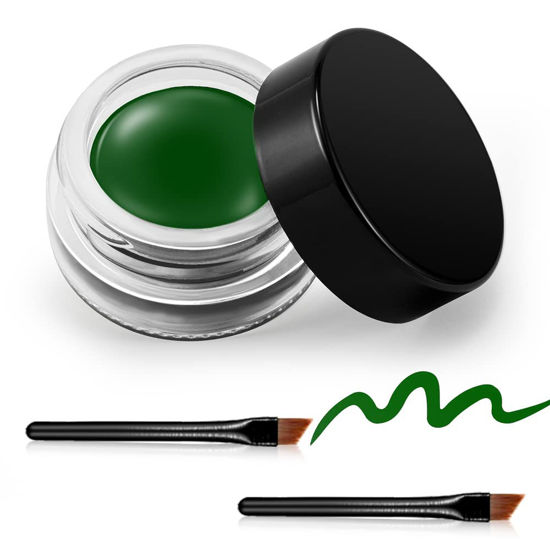 Picture of Erinde Green Gel Eyeliner, Waterproof Long Lasting Cream Eyeliner Gel Pot, Halloween High-Intensity Pigments Smudge-Proof Eye Liner Makeup, Water-Resistant Eyeliner with 2PCS Brushes 05# Green