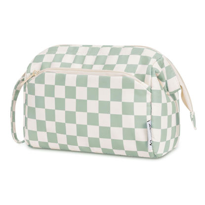 Picture of Narwey Checkered Makeup Bag Women Wide-open Make up Bag Travel Cosmetic Bag Organizer Toiletry Bag for Cosmetics Toiletries Accessories (Mint Green Checkerboard)