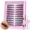 Picture of Lash Clusters Kit Cat Eye Wispy Eyelash Extension Kit Manga LC Individual Lashes Natural Fox Eye Eyelash Clusters Lash Extension with Lash Bond and Seal Lash Applicator,2Lash Brush (120Pcs,9-15MM)