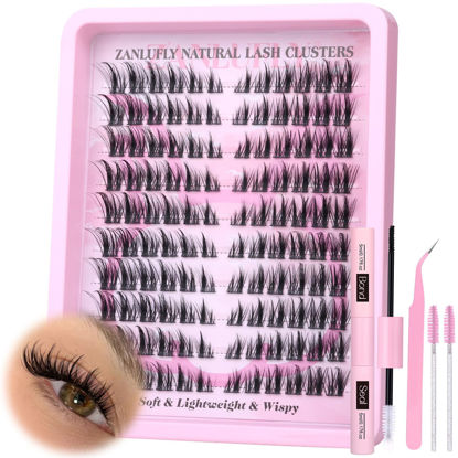 Picture of Lash Clusters Kit Cat Eye Wispy Eyelash Extension Kit Manga LC Individual Lashes Natural Fox Eye Eyelash Clusters Lash Extension with Lash Bond and Seal Lash Applicator,2Lash Brush (120Pcs,9-15MM)