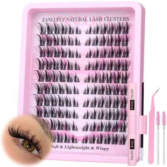 Picture of Lash Clusters Kit Cat Eye Wispy Eyelash Extension Kit Manga LC Individual Lashes Natural Fox Eye Eyelash Clusters Lash Extension with Lash Bond and Seal Lash Applicator,2Lash Brush (120Pcs,9-15MM)