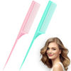 Picture of 2 Pack Rat Tail Combs for Women Fine Tooth Comb Parting Tip Carbon Fiber Root Teasing Anti Static Heat Resistant Adding Volume Evening Hair Styling (Pink, Green)