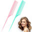 Picture of 2 Pack Rat Tail Combs for Women Fine Tooth Comb Parting Tip Carbon Fiber Root Teasing Anti Static Heat Resistant Adding Volume Evening Hair Styling (Pink, Green)