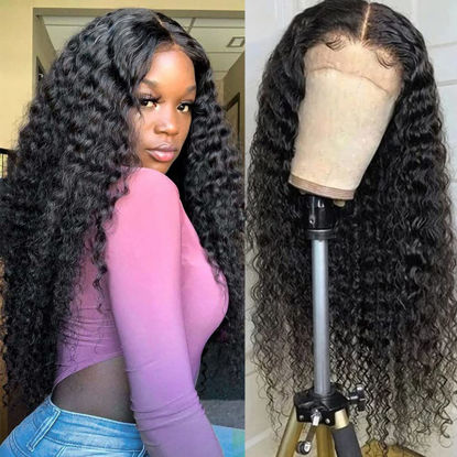 Picture of UDesire 13x4 Deep Wave Lace Front Wigs Human for Women Wet and Wavy HD Transparent Lace Front Wigs Human Hair Pre Plucked with Natural Baby Hair Brazilian Virgin Lace Frontal Wig 150% Density(26 inch)