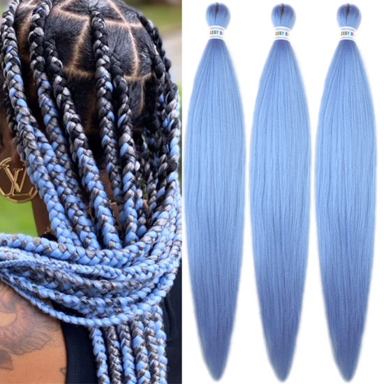 Picture of Sky Blue Braiding Hair Pre Stretched Braid in Hair Extensions for Girls