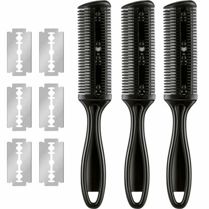 Picture of 3 Pieces Razor Comb with 10 Pieces Thinning Scissors, Double Edge Hair Cutting Tool (Black)