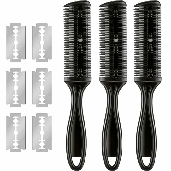 Picture of 3 Pieces Razor Comb with 10 Pieces Thinning Scissors, Double Edge Hair Cutting Tool (Black)