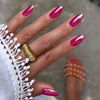 Picture of Hot Pink Chrome Press on Nails Medium Almond, KQueenest Iridescent Stiletto Fake Acrylic Nails With Holographic Mirror Effect Pearlescent Medium Glue on Nails False Nails Press ons for Daily Wear