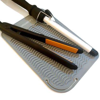 Picture of Large Heat Resistant Mat for Curling Irons, Hair Straightener, Flat Irons and Hair Styling Tools 11" x 7.5", Grey
