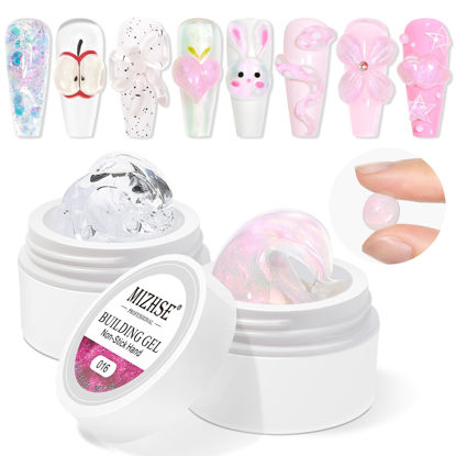 Picture of MIZHSE Solid Builder Gel, Aurora Pink & Clear Hard Gel for Nails, Non-Sticky Building Gel Sculpting Gel 3D Gel Nail Mermaid Pearl Carving Gel Modeling Gel Nail Extension Nail Art Salon Home DIY