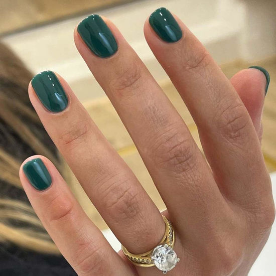 Picture of Green Press on Nails Short Square Fake Nails Dark Green False Nails Solid Color Acrylic Nails Press ons Full Cover Glossy Glue on Nails Artificial Nails Stick to Nails for Women Decorations 24 Pcs