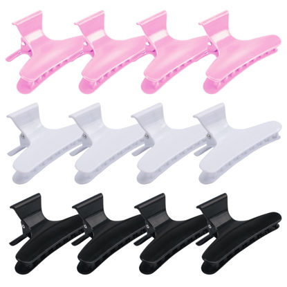 Picture of BAHABY Hair Clips for Styling Sectioning 12 Pack Black White Pink Butterfly Clamps Hair Claw Clips Pro Salon Hair Clips for Styling, Sectioning, Cutting and Coloring