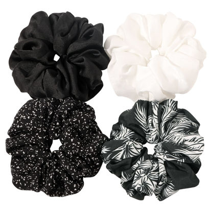 Picture of Scrunchies Hair Ties for Women - Big Silk Satin Scrunchie Exra Large Jumbo Gaint Oversized Pact of 4 Scrunchy for Curl Thick Hair Ligas Para el Cabello De Mujer Decoration Hair Accessories Gift
