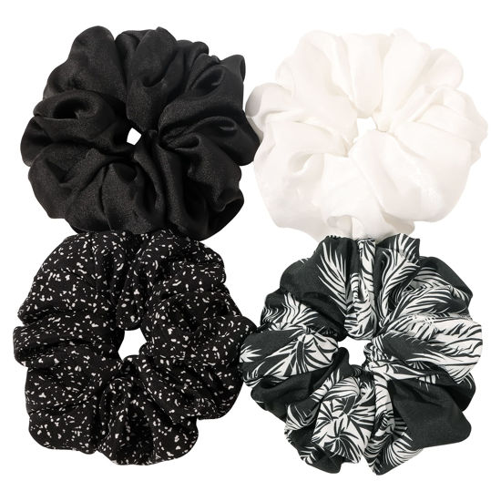 Picture of Scrunchies Hair Ties for Women - Big Silk Satin Scrunchie Exra Large Jumbo Gaint Oversized Pact of 4 Scrunchy for Curl Thick Hair Ligas Para el Cabello De Mujer Decoration Hair Accessories Gift