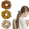 Picture of Silk Satin Scrunchies Women Hair Ties - Ivyu Big Scrunchy Ponytail Holder No Crease Hair Bands Soft Elastic No Hurt Your Hair for Vsco Girl Women Beige Gray Dard Yellow Light Yellow