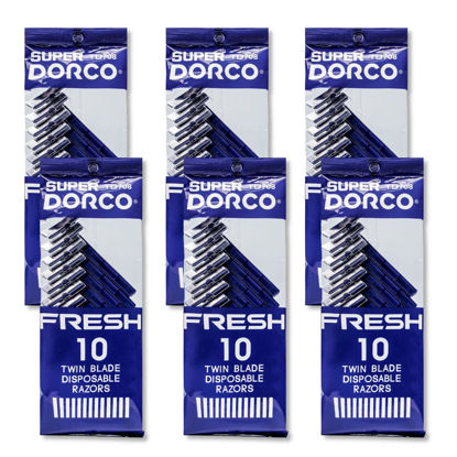 Picture of Dorco Fresh Twin Blade Disposable Razors (6 Pack) - Smooth & Comfortable Shave for Men and Women | Non-Slip Handle, Pivoting Head, Lubricating Strip | Ideal for Sensitive Skin & Travel