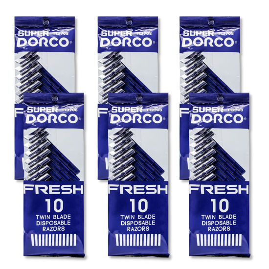 Picture of Dorco Fresh Twin Blade Disposable Razors (6 Pack) - Smooth & Comfortable Shave for Men and Women | Non-Slip Handle, Pivoting Head, Lubricating Strip | Ideal for Sensitive Skin & Travel