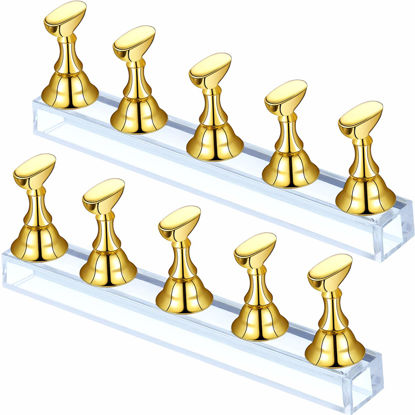 Picture of Blulu 2 Sets Acrylic Nail Display Stand Magnetic Press on Nails Practice Holder Stand DIY Painting Fingernail Stand for False Fingernail Manicure Tool Home Salon Use(Gold)
