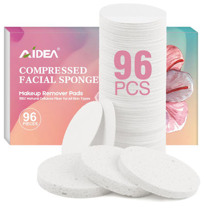 Picture of AIDEA 96Count Compressed Facial Sponges White, Face Sponges for Cleansing, Travel Essentials for Women, Natural Cellulose Cosmetic Makeup Sponges for Facial Cleansing, Exfoliating, Makeup Removal