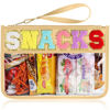 Picture of Snack Bag for Travel - Clear Chenille Varsity Letter Flat Pouch with Zipper, Waterproof Clear PVC&PU Preppy Patch Makeup Cosmetic tote Bags for Women Girls (Beige-Snacks)