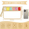 Picture of Snack Bag for Travel - Clear Chenille Varsity Letter Flat Pouch with Zipper, Waterproof Clear PVC&PU Preppy Patch Makeup Cosmetic tote Bags for Women Girls (Beige-Snacks)