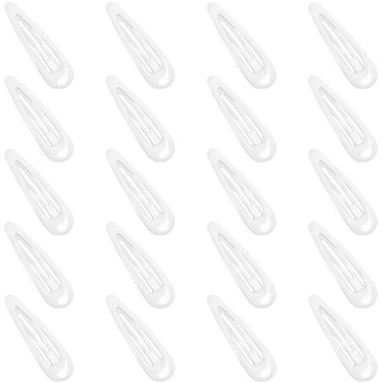 Picture of GKETN Snap Hair Clips for Women and Girls Water Drop Non Slip Hair Barrettes Heavy Coated Metal White Hair Clips Accessory 20 PCS 1.89"
