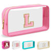 Picture of Small Clear Personalized Initial Makeup Bag,Nylon Preppy A-Z Chenille Letter Patch Cosmetic Pouch Beach Toiletry Bag,Waterproof Zipper Travel Purse Storage Bag Organizer for Women Girls(Pink-Pink L)