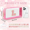 Picture of Small Clear Personalized Initial Makeup Bag,Nylon Preppy A-Z Chenille Letter Patch Cosmetic Pouch Beach Toiletry Bag,Waterproof Zipper Travel Purse Storage Bag Organizer for Women Girls(Pink-Pink L)
