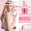 Picture of Small Clear Personalized Initial Makeup Bag,Nylon Preppy A-Z Chenille Letter Patch Cosmetic Pouch Beach Toiletry Bag,Waterproof Zipper Travel Purse Storage Bag Organizer for Women Girls(Pink-Pink L)