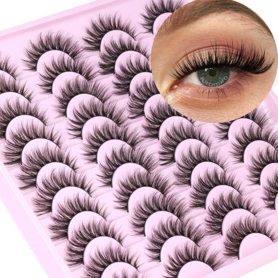 Picture of Kiromiro Lashes Wispy False Eyelashes Natural Look 14mm Faux Mink Lashes Fluffy Short Cat Eye Spiky Lashes 3D Strip Lashes Pack 20 Pairs