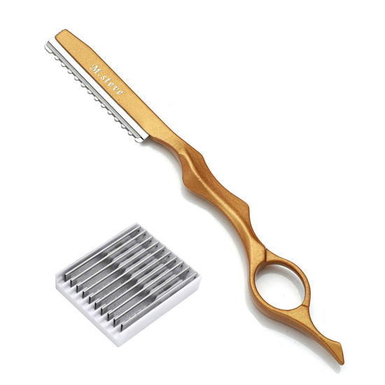 Picture of Hair Razors For Cutting Hair 6.89", Professional Hair Styling Razor with Replacement Stainless Steel Blades for Salon/Home -11PCS Gold