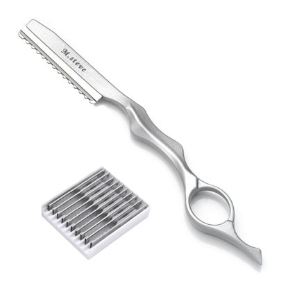 Picture of Hair Cutting Razor, Hair Razors For Cutting Hair Professional Styling Razor with Replacement Stainless Steel Blades for Salon/Home -11PCS Silver