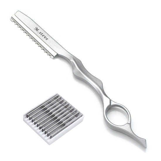 Picture of Hair Cutting Razor, Hair Razors For Cutting Hair Professional Styling Razor with Replacement Stainless Steel Blades for Salon/Home -11PCS Silver