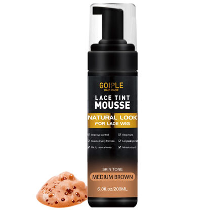 Picture of Lace Tint Melting Hair Mousse, 6.8 fl oz Lace Tint Mousse for Women Hair Wig Lace Wigs Toupees and Hairpieces Natural Finishing Lace Color, Lace Tint Mousse for Wigs Melts Lace Foam Tint(Medium Brown)