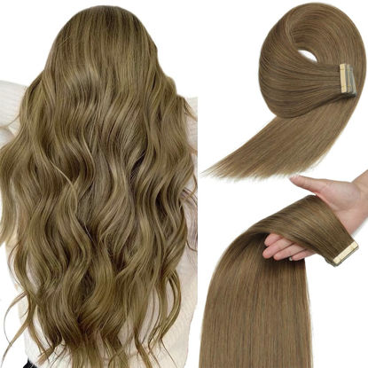 Picture of Tape in Hair Extensions Human Hair 16 Inch 20pcs Ash Brown Human Hair Tape in Extensions for Women Tape Ins Human Hair Extensions Seamless Invisible Tape in Hair Extensions Human Hair (8#, 16 Inch)