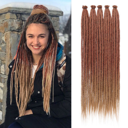 Picture of Leeven 40 Strands 24 Inch Synthetic Dreadlock Extensions Ombre Copper Red to Honey Blonde Single Ended Dread Extensions Handmade SE Thin Hippie Dreads 0.6 cm Soft Loc Extensions for Women Men