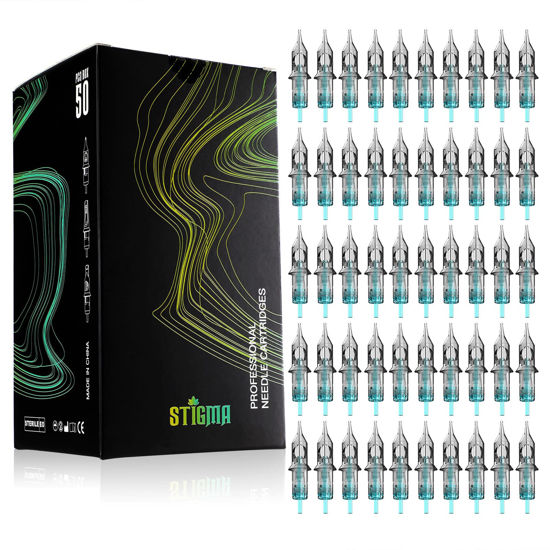 Picture of STIGMA Aquamarine Knight Tattoo Cartridges Assorted 50pcs of Round Liner #12 RL (1201RL 1203RL 1205RL 1207RL 1209RL) 0.35mm Disposable Tattoo Cartridge Needles EN02B-50KIT-Q