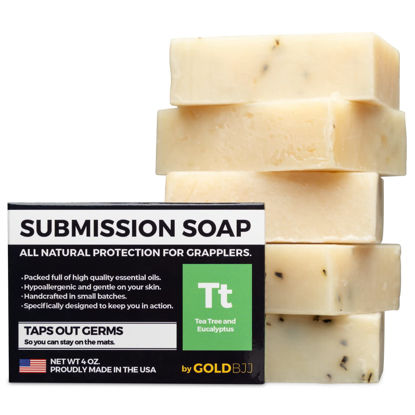 Picture of Premium Tea Tree Oil Soap - USA Made Bar Soap for BJJ, Jiu Jitsu, Wrestling, and Grappling (5-Pack of 4 Ounce Soap Bars, Classic Tea Tree)