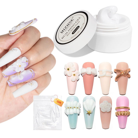 Picture of MIZHSE Solid Builder Gel, Non-Sticky White Sculpting Gel Hard Gel for Nails, 3D Nail Gel Building Gel Carving Gel Modeling Nail Extension Soak Off UV/LED Nail Art Salon Home DIY 15g (0.5 fl oz)