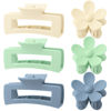 Picture of 6 Pack 4.1 Inche Large Rectangle Hair Claw Clips Matte Flower Hair Clips, for Women Thin Thick Curly Hair, Cute colorful hair clips