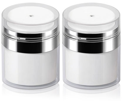 Picture of 2Pack 15ml Airless Pump Jar - Drunk Elephant Container 0.5 Oz Moisturizer Pump Dispenser, Airless Pump Bottles, Cream Jar Vacuum Bottle Dispenser for Cream, Lotions