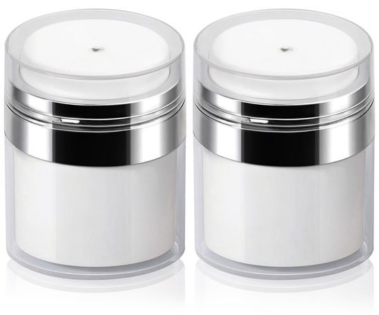 Picture of 2Pack 15ml Airless Pump Jar - Drunk Elephant Container 0.5 Oz Moisturizer Pump Dispenser, Airless Pump Bottles, Cream Jar Vacuum Bottle Dispenser for Cream, Lotions