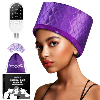 Picture of Thermal Steam Cap for Natural Hair Treatment: 10-Level Heating Cap for Deep Conditioning and Hair Steaming - Quick Heat-Up, Purple