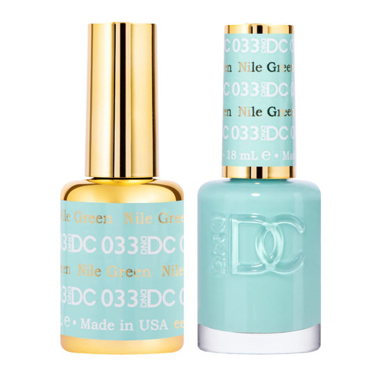 Picture of DND DC Gel Polish Set, Green Collection, UV/LED Gel Polish and Air Dry Nail Lacquer, Matching Chip-Free Polish Duo, 033 Nile Green, 0.5 Fl Oz