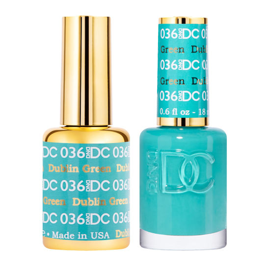 Picture of DND DC Gel Polish Set, Green Collection, UV/LED Gel Polish and Air Dry Nail Lacquer, Matching Chip-Free Polish Duo, 036 Dublin Green, 0.5 Fl Oz