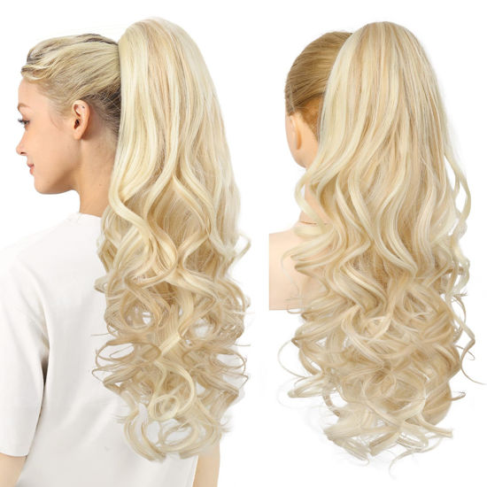 Picture of REECHO Ponytail Extension, 24" Claw Clip in Long Curly Wavy Ponytail Hair Extension Jaw Clip on Pony Tails Hairpiece for Women - Dirty Blonde