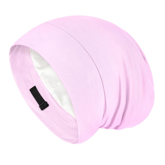 Picture of Fittia Satin Hair Bonnet for Sleeping, Silky No Frizzy for Curls Care, Adjustable Strap for Non-Slip, Dreadlocks Cap for Women&Men Light Purple